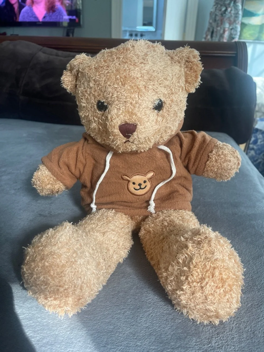 Plush Brown Teddy Bear in Brown Hoodie - Soft Kids Toy new
